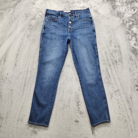 Everlane Jeans Womens 29 Blue The Vintage Skinny Jean Button Fly Raw Hem Stretch - Picture 1 of 15